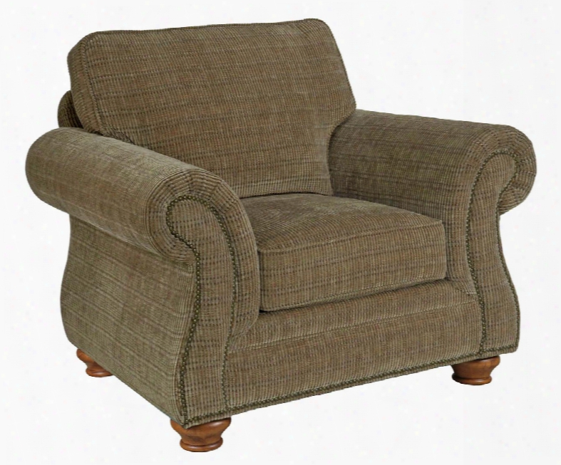 Laramie 5081-0/8491-26 45" Wide Fabric Armchair With Wood Frame Turned Bun Feet Rolled Arms And Nail-head Trim In 8491-26 Green With Attic Heirlooms