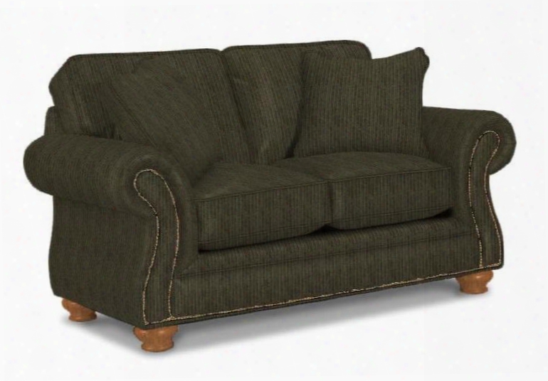 Laramie 5081-1/2718-27 67" Stationary Fabric Wood Frame Loveseat With Pillows Rolled Arms And Nail-head Trim In 2718-27 Green And Attic Heirlooms