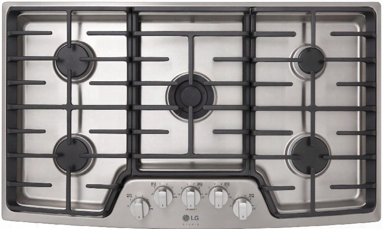 Lscg367st 36" Gas Cooktop 5 Sealed Burners With 3 Continuous Heavy-duty Cast Iron Grates Red Led Backlit Knobs Dual Stacked Center Burner In Stainless