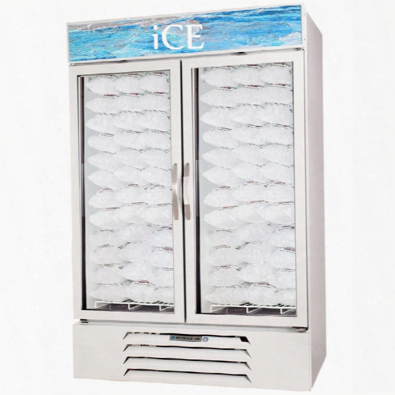 Mmf49-1-w-ice-led Marketmax 52" Two Section Glass Door  Reach-in Ice Merchandiser Freezer With Led Lighting 49 Cuu.ft. Capacity White Exterior And Bottom