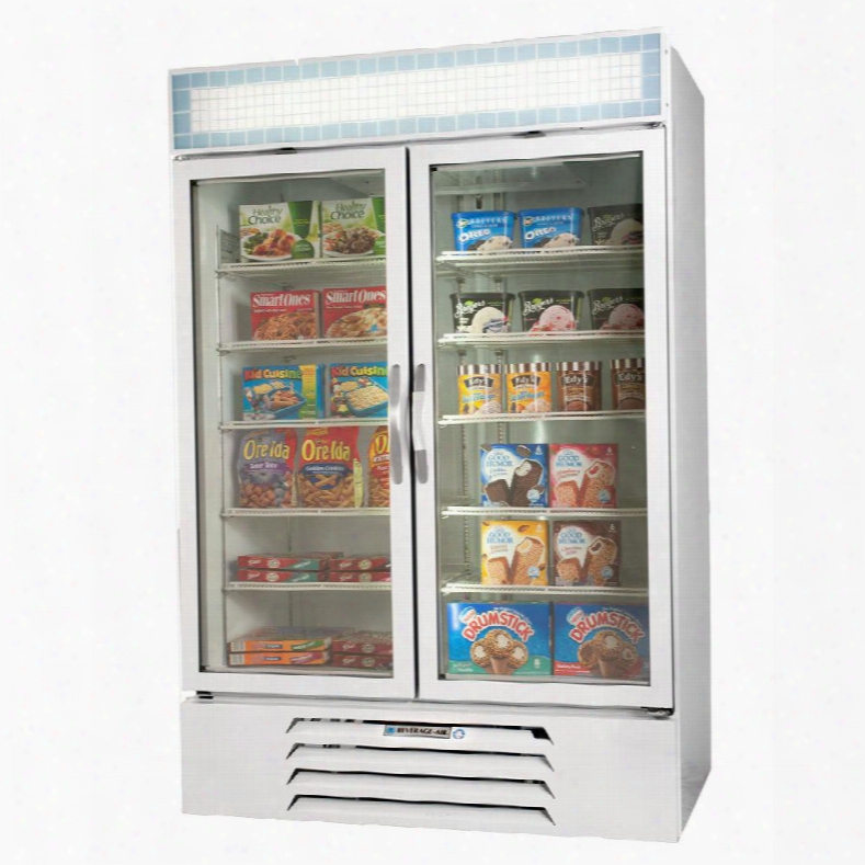 Mmf49-1-w-led Marketmax 52" Two Section Glass Door Reach-in Merchandiser Freezer With Led Lighting 49 Cu.ft. Capacity White Exterior And Bottom Mounted