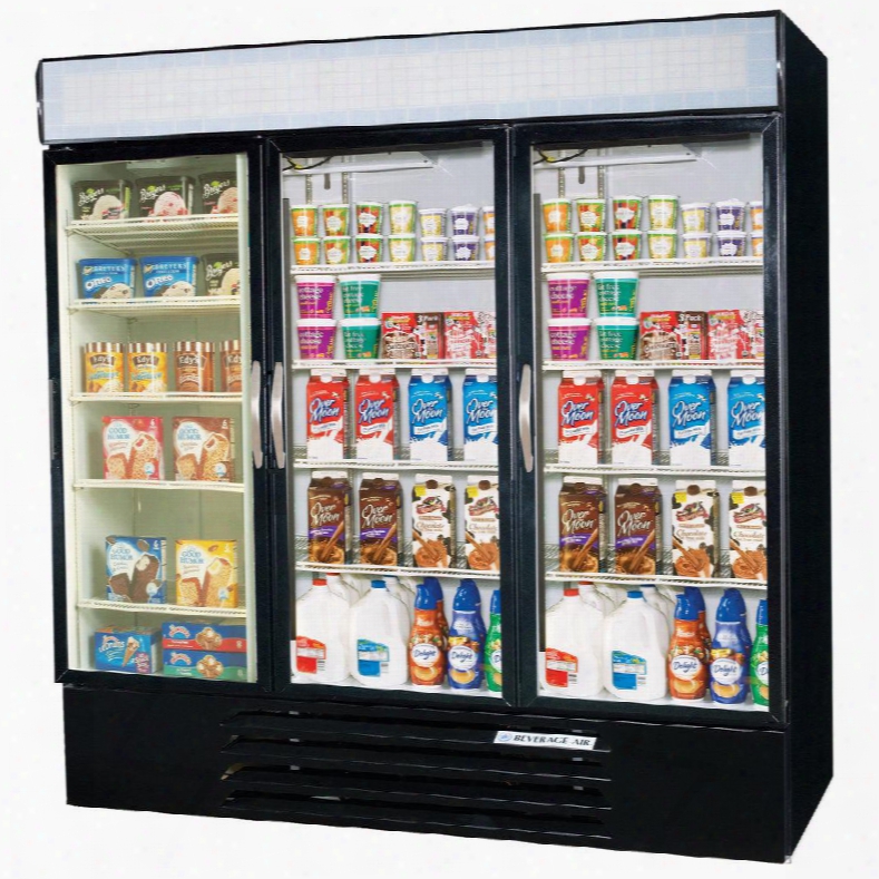 Mmrf72-5-b-led Marketmax Three Section Glass Door Reach-in Dual Merchandising (2)refrigerator/(1)freezer With Led Lighting 72 Cu.ft. Capacity Black Exterior