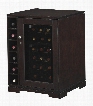 DC9416X29X-1818 Cabernet Wine Rack with Beveled Amber Glass Panel Door Nickel Door Pull Pedestal Base and Open Side Storage Compartments in Merlot