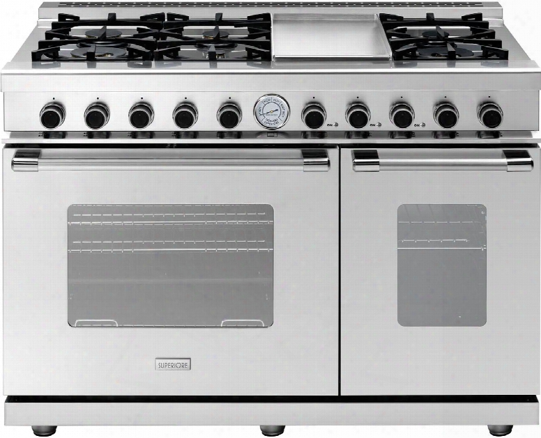 Rn482gcss 48" Next Series Freestanding Natural Gas Range With Classic Oven Doors 6 Sealed Burners Convection And Electric Griddle In Stainless
