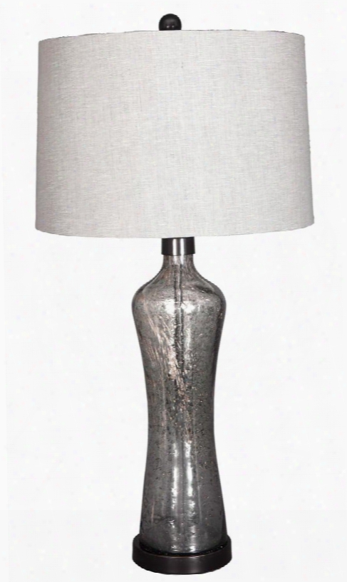 Sharrona L430214 32.75" Tall Glass Table Lamp With Sand Details On The Body Modified Drum Shade And 3-way Switch In