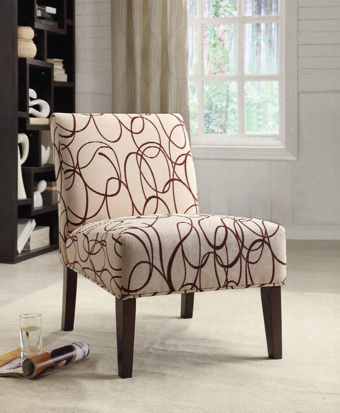 Aberly Collection 59070 30" Accent Chair With O's Scribbled Pattern Wooden Tapered Legs Fabric Upholstery Solid Wood And Rubberwood Materials In Espresso