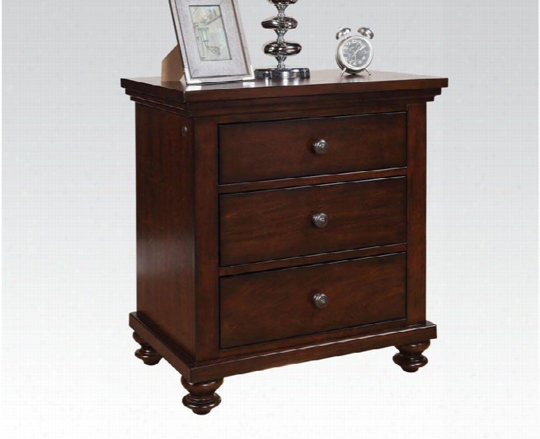 Aceline Collection 21384 28" Nightstand With 3 Drawers Led Floor Light Charging Dock Poplar Wood And Veneer Materials In Brown Cherry