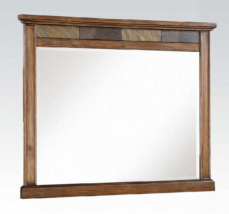 Arielle Collection 244444 50" X 40" Mirror With Beveled Edges Slate Insert Rectangle Shape And Pine Wood Construction In Oak