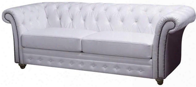 Camden Collection 50165 86" Sofa With Nail Head Trim Accents Loose Seat Cushions Rolled Aarms Wood Frame And Bonded Leather Upholstery In White
