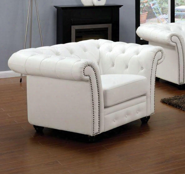 Camden Collection 50167 47" Chair With Nail Head Trim Accents Loose Seat Cushions Rolled Arms Wood Frame And Bonded Leather Upholstery In White