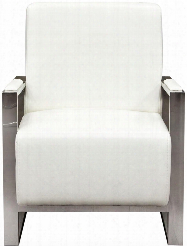 Century Centurychwh 28" Accent Chair With Stainless Steel Arm Angled Metal Legs And Bonded Leather Upholstery In White