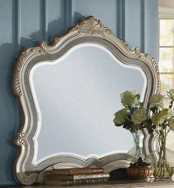 Chantelle Collection 23544 45" X 45" Mirror With Scrolled Ornamental Trim And Crown Beveled Edges Poplar Wood And Birch Veneer Materials In Pearl White