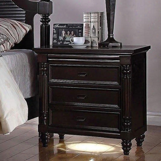 Charisma Collection 21584 28" Nightstand With 3 Drawers Led Lighting Charging Dock Turned Legs And Wood Construction In Dark Espresso