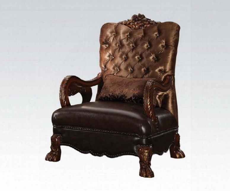 Dresden Collection 52097 34" Accent Chair With Toss Pillow Nail Head Trim Claw Legs Scrolled Crown Trim Crystal-like Tufted Back And Velvet Fabric