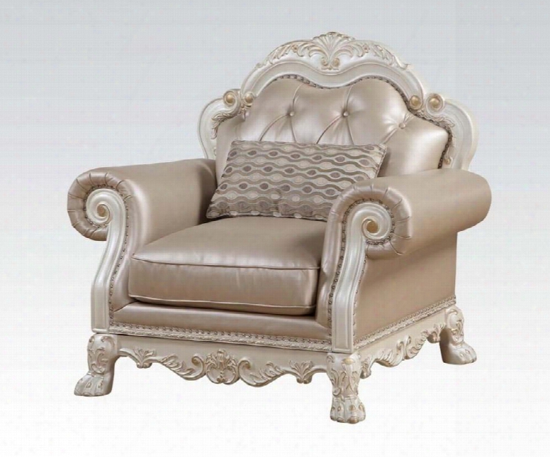 Dresden Collection 53262 46" Chair Wiht Accent Pillow Included Removable Seat Cushion Rolled Arms Claw Feet Decorative Carving And Pu Leather Upholstery In