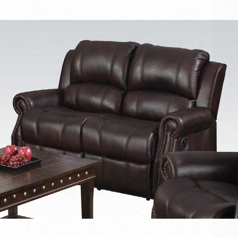 Josef Collection 50776 61" Loveseat With Nail Head Trim Accents Rolled Arms Pocket Coil Seating And Microfiber Upholstery In Brown Polished