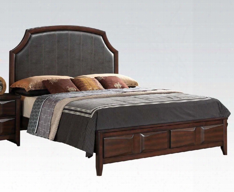 Lancaster Collection 24570q Queen Size Bed With Pu Leather Upholstery Beveled Shaped Accents Low Profile Footboard Rubberwood And Tropical Wood Construction