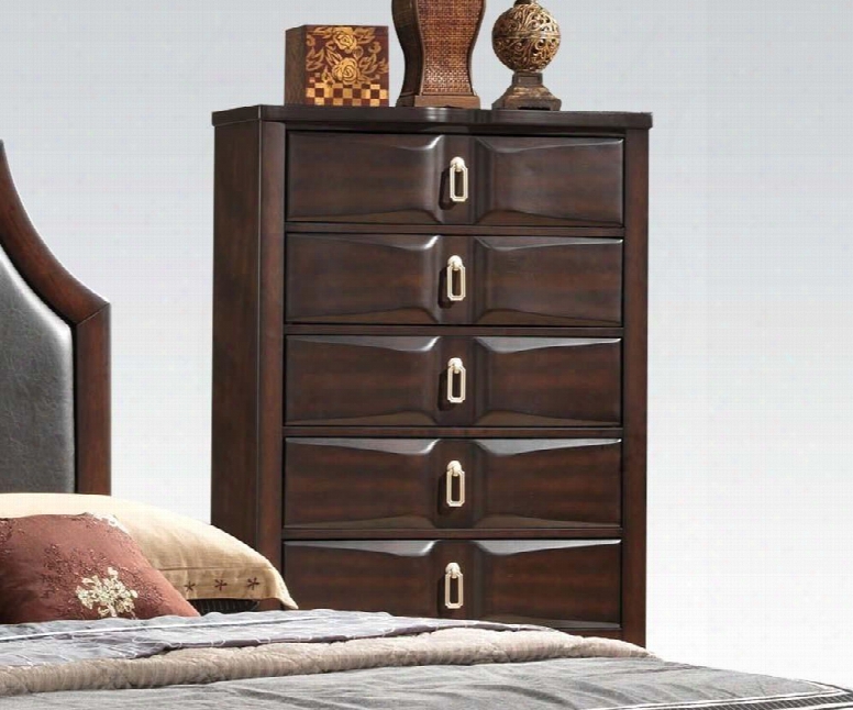 Lancaster Collection 24576 33" Chest With 5 Beveled Front Drawers Silver Metal Hardware Rubberwood And Tropical Wood Construction In Espresso