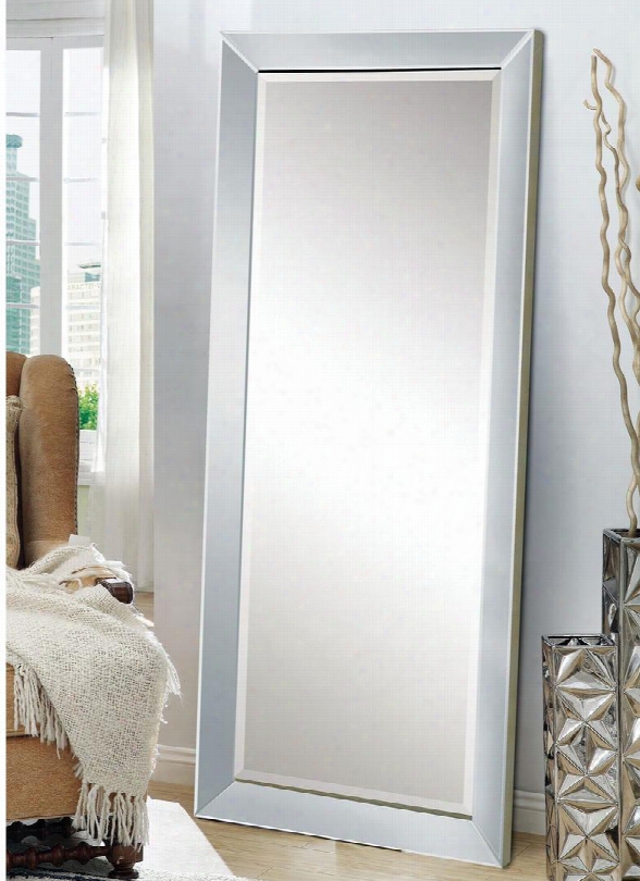 Lena Collection 97234 32" X 73" Floor Mirror With Beveled Frame And Medium-density Fibernoard (mdf) In Silver