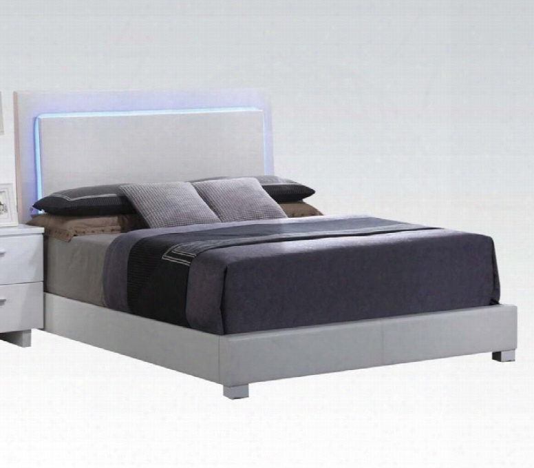 Lorimar Collection 22640q Queen Size Bed With Chrome Legs Led He Adboard Lights Low Profile Footboard Rubberwood Materials And Bycast Pu Leather Upholstery