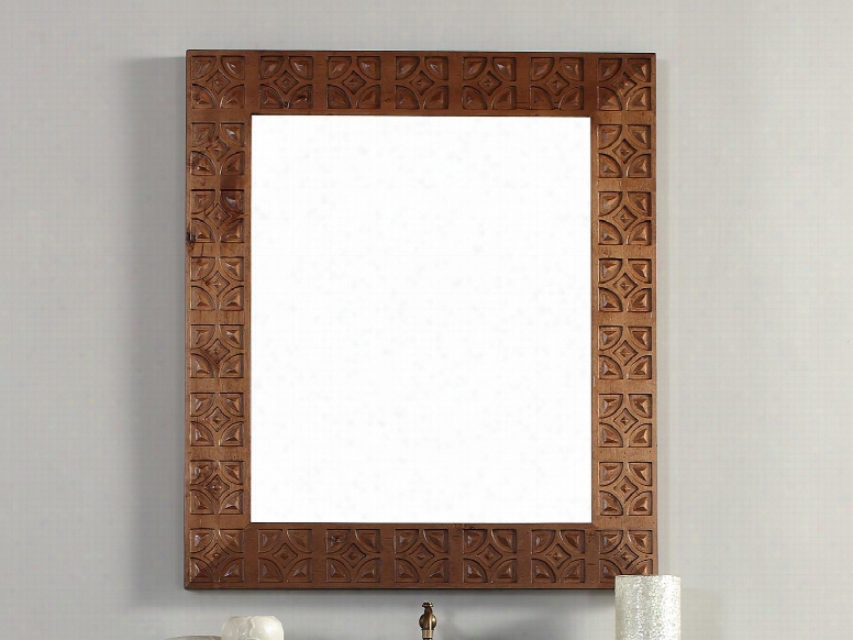 Mykonos Collection 550-m37-cin 37" X 42" Mirror With Hand Carvings Beveled Glass And Birch Wood Frame In