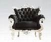 Nels 59138 39" Accent Chair with Rolled Arms Carved Crown Top Button Tufted Back and PU Leather Upholstery in Black