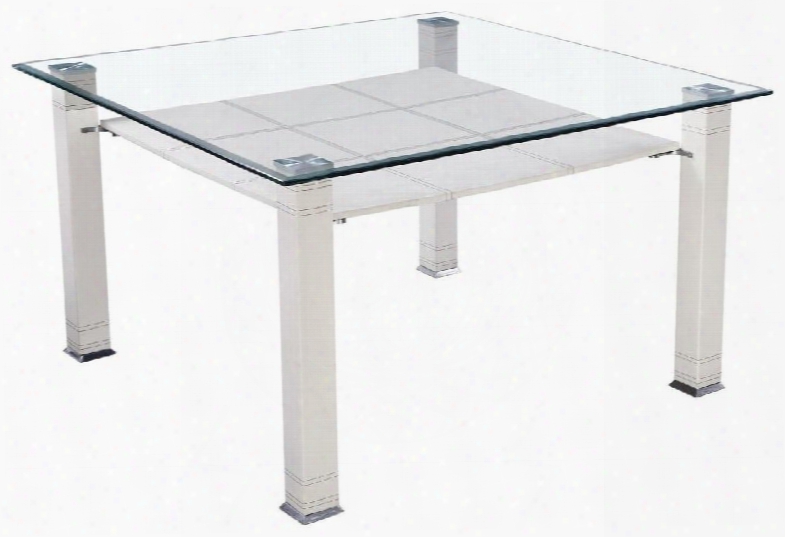 Riggan Collection 70610 59" Dining Table With 10mm Clear Tempered Glass Beveled Edges White Pvc Wrapped Legs Lower Shelf And Metal Construciton In Chrome