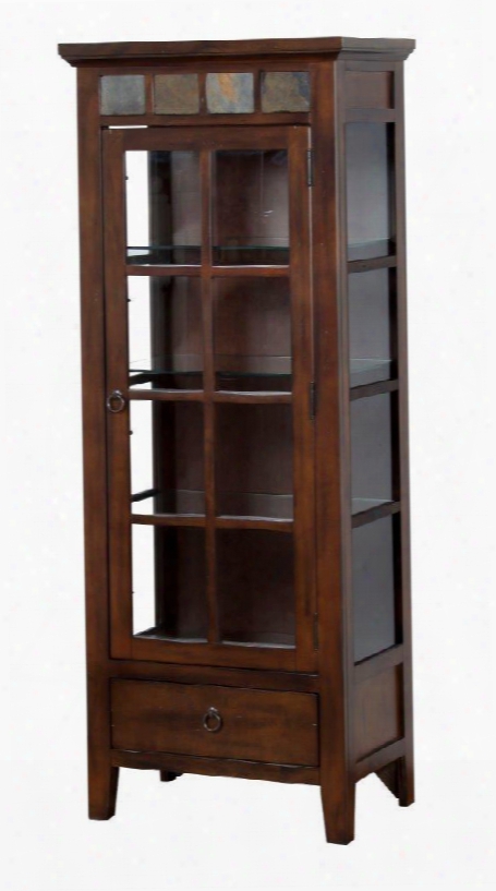 Santa Fe Collection 2253dc 28" Curio Cabinet With Under-cabinet Lighting 3 Adjustable Glass Shelves And Utility Drawer In Dark Cnocolate