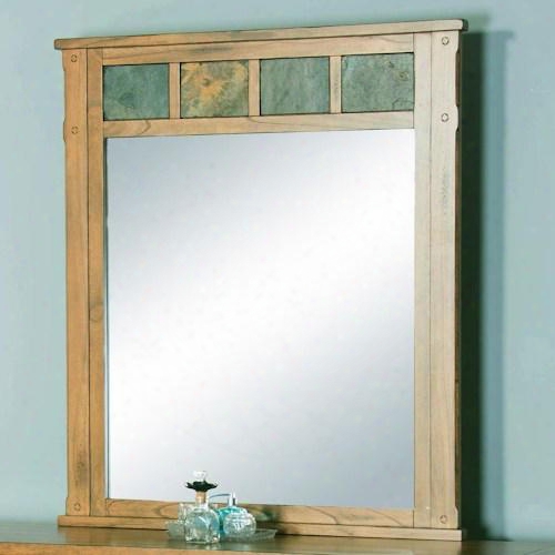 Sedona Collection 2334ro-m 40" X 46" Petite Mirror With Natural Slate Accents Beveled Edge And Distressed Wood In Rustic Oak