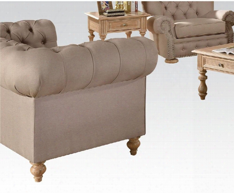 Shantoria Collection 51306 72" Loveseat With Nail Head Trim Rolled Arms Loose Seat Cushions Turnrd Legs Wood Frame And Linen Upholstery In Beige