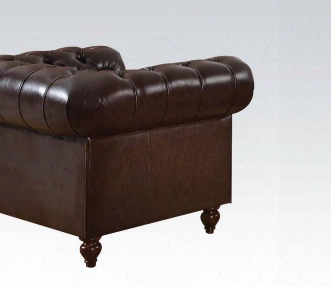 Shantoria Collction 51317 49" Armchair With Nail Head Trim Rolled Arms Loose Seat Cushion Turned Legs Wood Frame And Bonded Leather Uupholstery In Dark