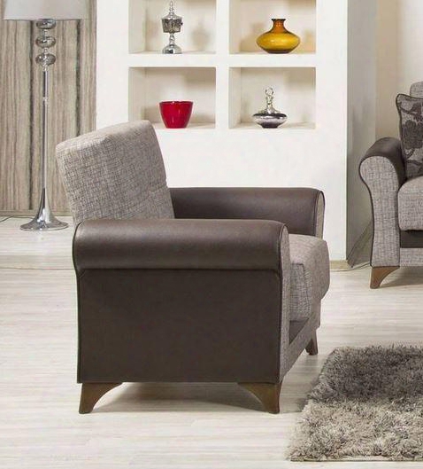 Starlight Scac 36" Wide Convertible Armchair With Storage Under The Seats Tapered Legs And Rolled Arms In Quantro Brown