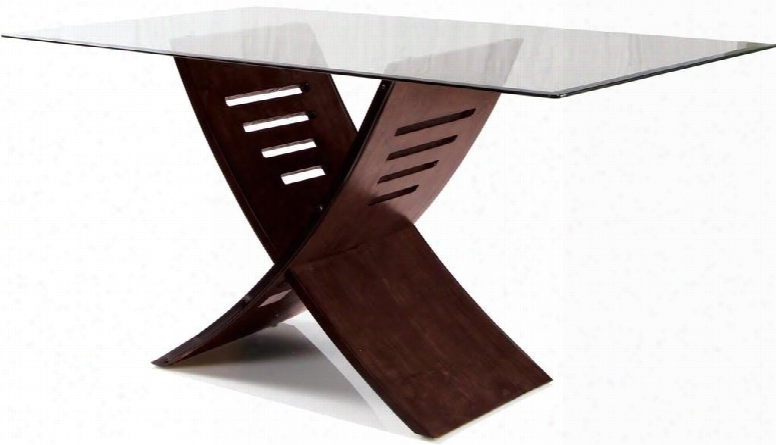 Trava Collection 70890 60" Dining Table With 8mm Tempered Clear Glass Top Beveled Edges And Wooden "x" Base In Cherry