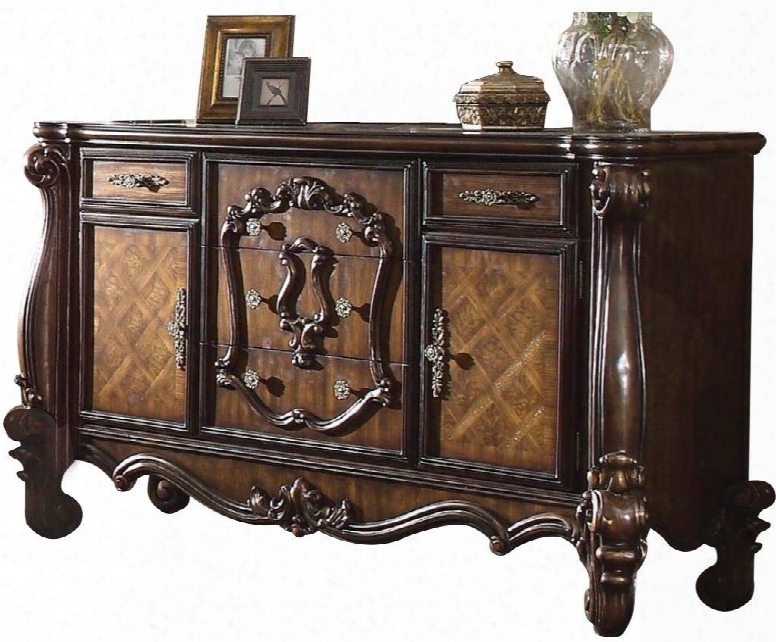 Versailles Collection 21105 70" Dresser With 5 Felt Lined Drawers 2 Doors Scrolled Legs And Decorative Copper Metal Hardware In Cherry