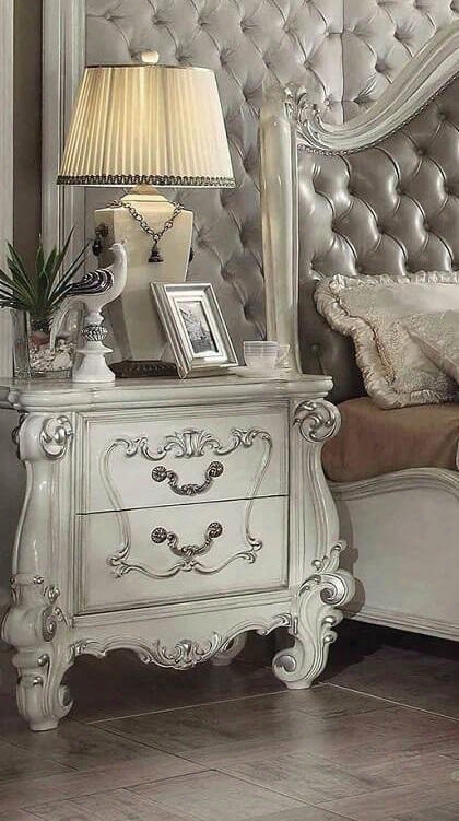 Versailles Collection 21133 35" Nightstand With 2 Felt Lined Drawers Scrolled Legs And Brown Copper Metal Decorative Hardware In Bone