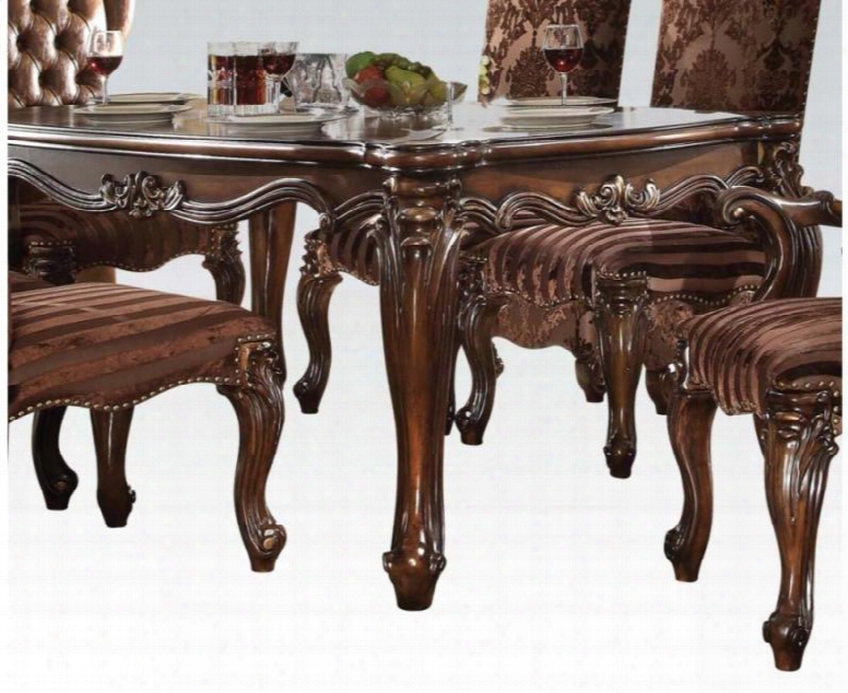 Versailles Collection 61110 71" Dining Table With Scrolled Apron Ornamental Detail Rectangular Shape Poplar Wood Overlay And Poly Resin Decor Materials In