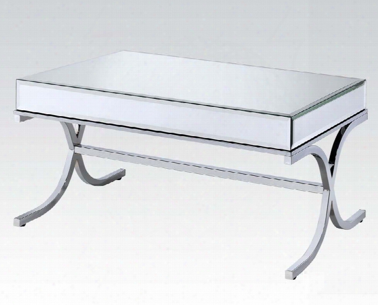 Yuri Collection 81195 42" Coffee Table With 5mm Clear Mirrrored Panels Beveled Edges Square Shape "x" Base Design And Metal Frame In Chrome