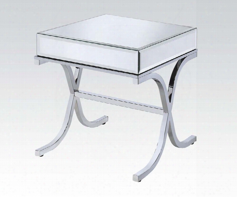 Yuri Collection 81197 21" End Table With 5mm Clear Mirrored Panels Beveled Edges Square Shaape "x" Base Design And Metal Frame In Chrome