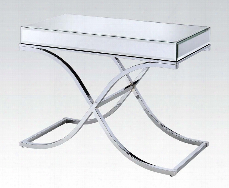 Yuri Collection 81199 42" Sofa Table With 5mm Clear Mirrored Panels Beveled Edges Square Shape "x" Base Design And Metal Frame In Chrome