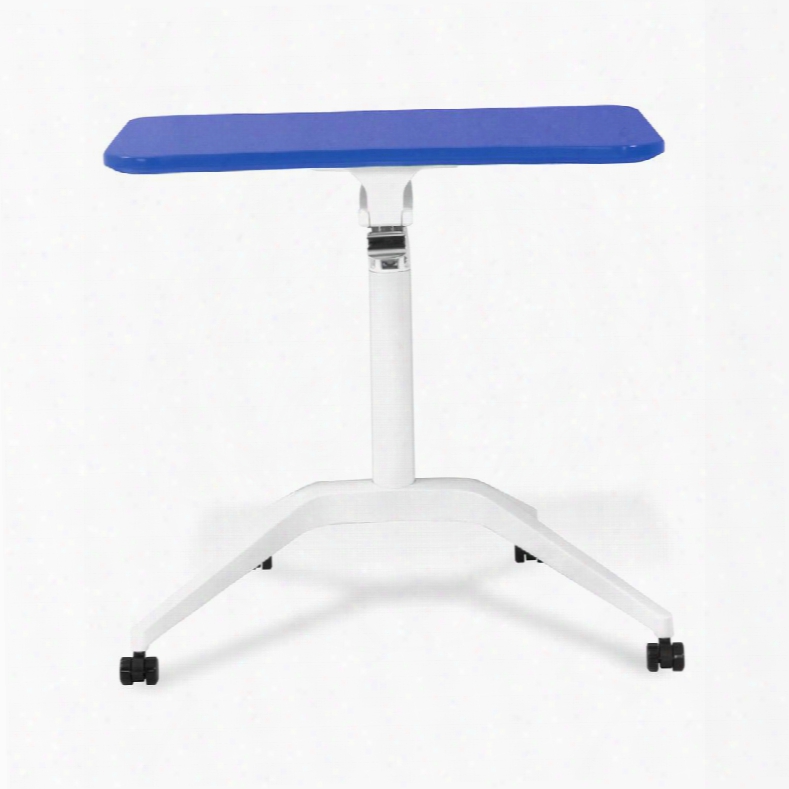 200 Collection 201-blue 28" - 41" Workpad Stand Up Desk With Adjustable Height Casters Lacquered Aluminum Base Vacuumed Sealed Mdf And Ergonomic Curved Top