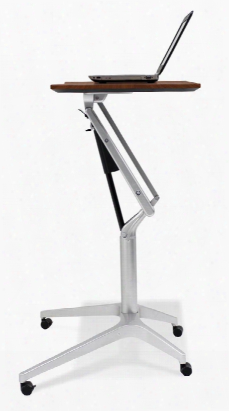 2000 Collection 201-ch 28" - 41" Workpad Stand Up Desk With Adjustable Height Casters Lacquered Aluminum Base Vacuumed Sealed Mdf And Ergonomic Curved Top In