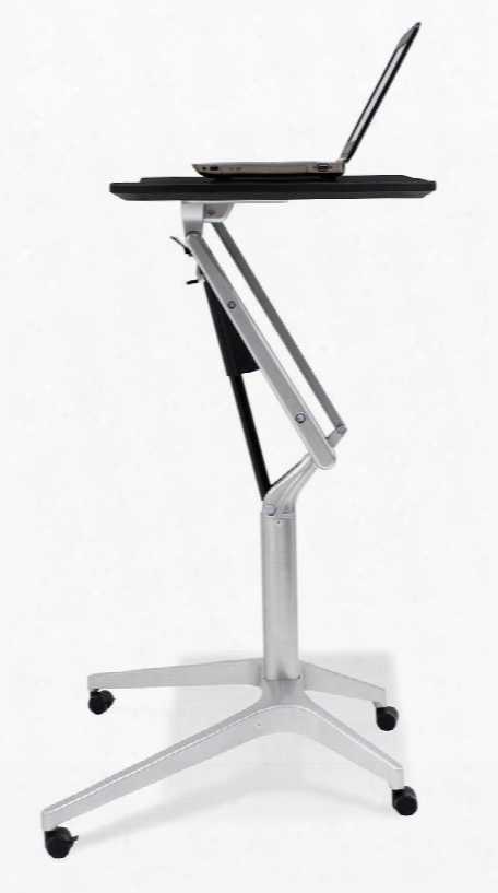 200 Colllection 201-esp 28" - 41" Workpad Stand Up Desk Wity Adjustable Height Casters Lacquered Aluminum Base Vacuumed Sealed Mdf And Ergonomic Curved Top