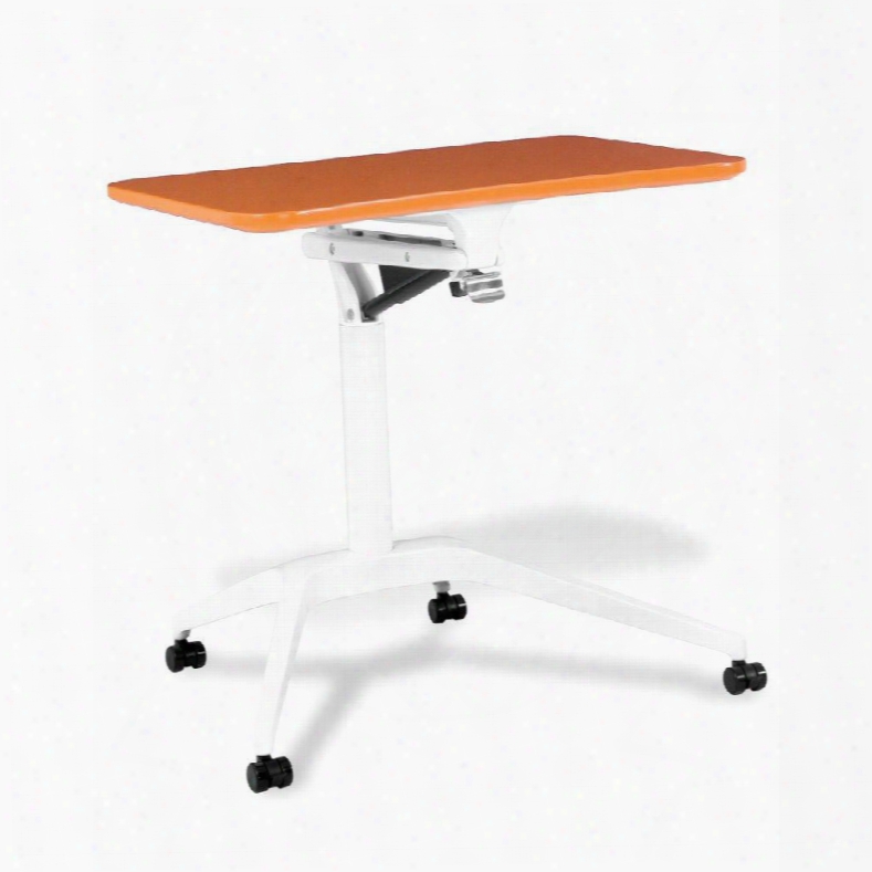 200 Collection 201-ora 28" - 41" Workpad Stand Up Desk With Adjustable H Eight Casters Lacquered Aluminum Baase Vacuumed Sealed Mdf And Ergonomic Curved Top