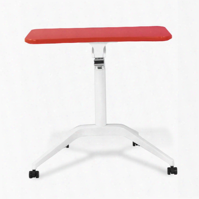 2000 Collection 201red 28" - 41" Workpad Stand Up Desk With Adjustable Height Casters Lacquered Aluminum Base Vacuumed Sealed Mdf And Ergonomic Curved Top