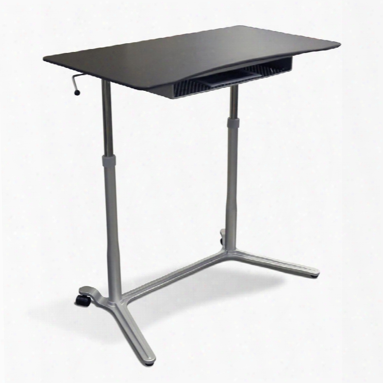 200 Colelction 204-esp 28" - 41" Sit Stand Up Desk With Adjustable Height Storage Shelf Lacquere D Steel Base Vacuumed Sealed Mdf And Ergonomic Curved Top In