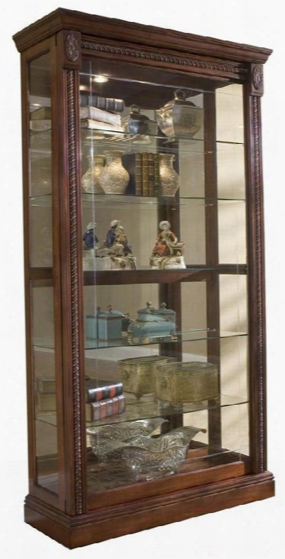 20485 43" Curio With Two-way Felt-lined Sliding Door Lock Adjustable Glass Shelves And Halogen Lighting In Cherry