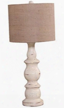 24761 Lighting Bobeche Large Table Lamp With Turned Legs Dark Jute Fabric Shade And Distressed Crackle In Antique Cream