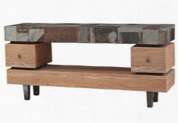 25607 Urban Remi 59" Tv Stand With Recycled Tin Top Wood Construction And Tapered Legs In Drift Wood