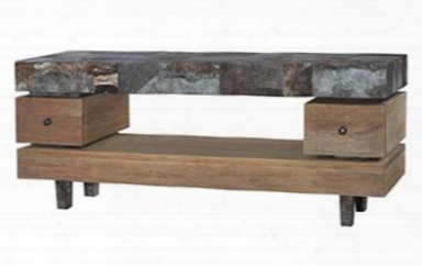 25653 Urban Remi Large Tv Stand By The Side Of Recycled Tin Top Bottom Shelf And Tapered Legs I Ndrift Wood