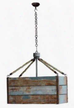 25814 Lighting Farmhouse Chandelier With Wooden Frame And Distressed Detailing In Recycled Tin